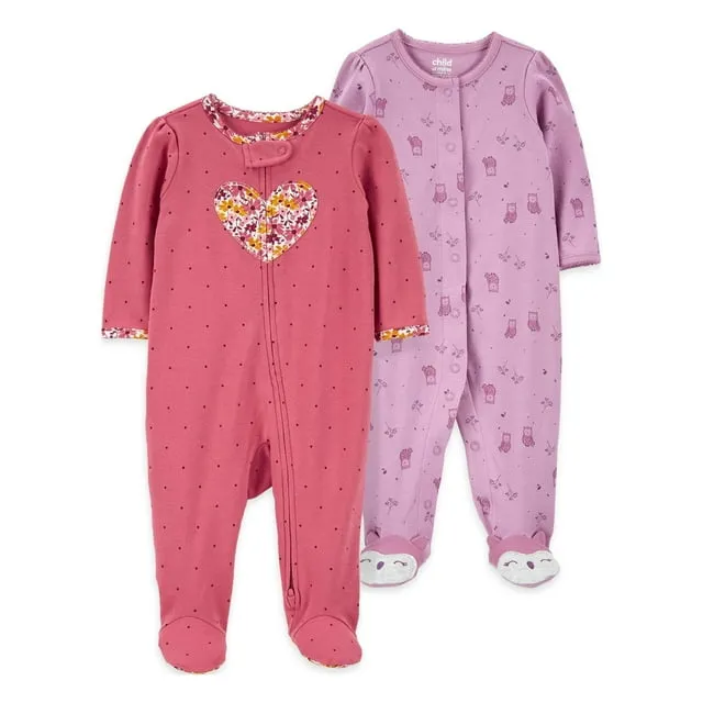 Carter's Child of Mine Newborn Baby Girls Interlock Sleep 'N Play Footed Pajamas, 2 Pack, Sizes Preemie - 6/9 Months