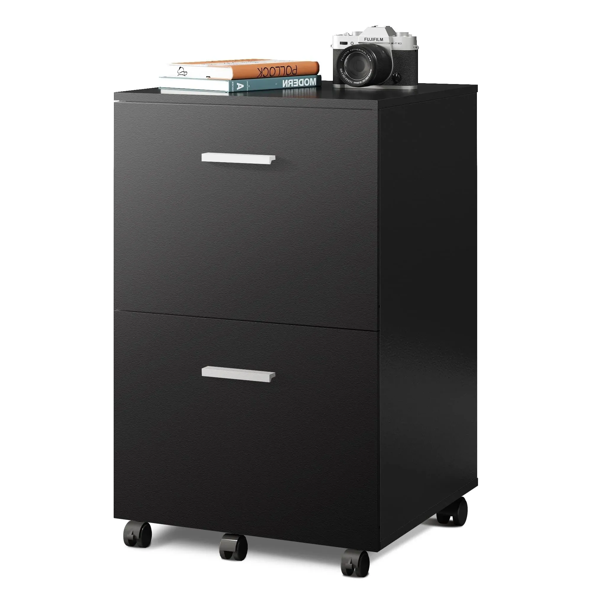 DEVAISE 2 Drawer File Cabinet, Mobile Printer Stand, Wood Filing Cabinet Fits A4 or Letter Size for Home Office, Black