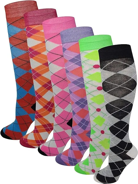 6 Pairs Women's Fancy Design Multi Colorful Patterned Knee High Socks