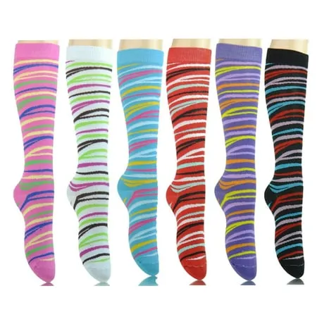 6 Pairs Women s Fancy Design Multi Colorful Patterned Knee High Socks Tiger stripe