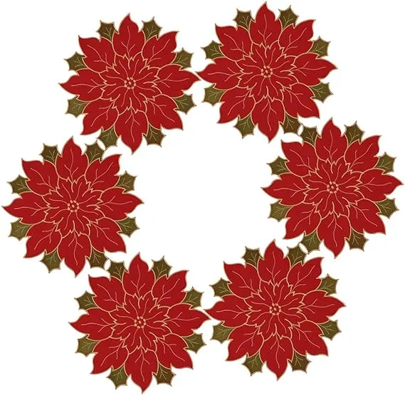 Simhomsen Festive Poinsettia Doilies for Christmas Holiday Table Centerpieces..<wbr/>.