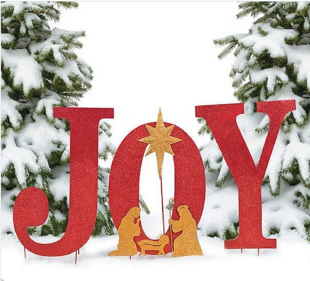 OT Outdoor Christmas Decoration Nativity Display Joy Yard Sign Xmas Front Door Decor