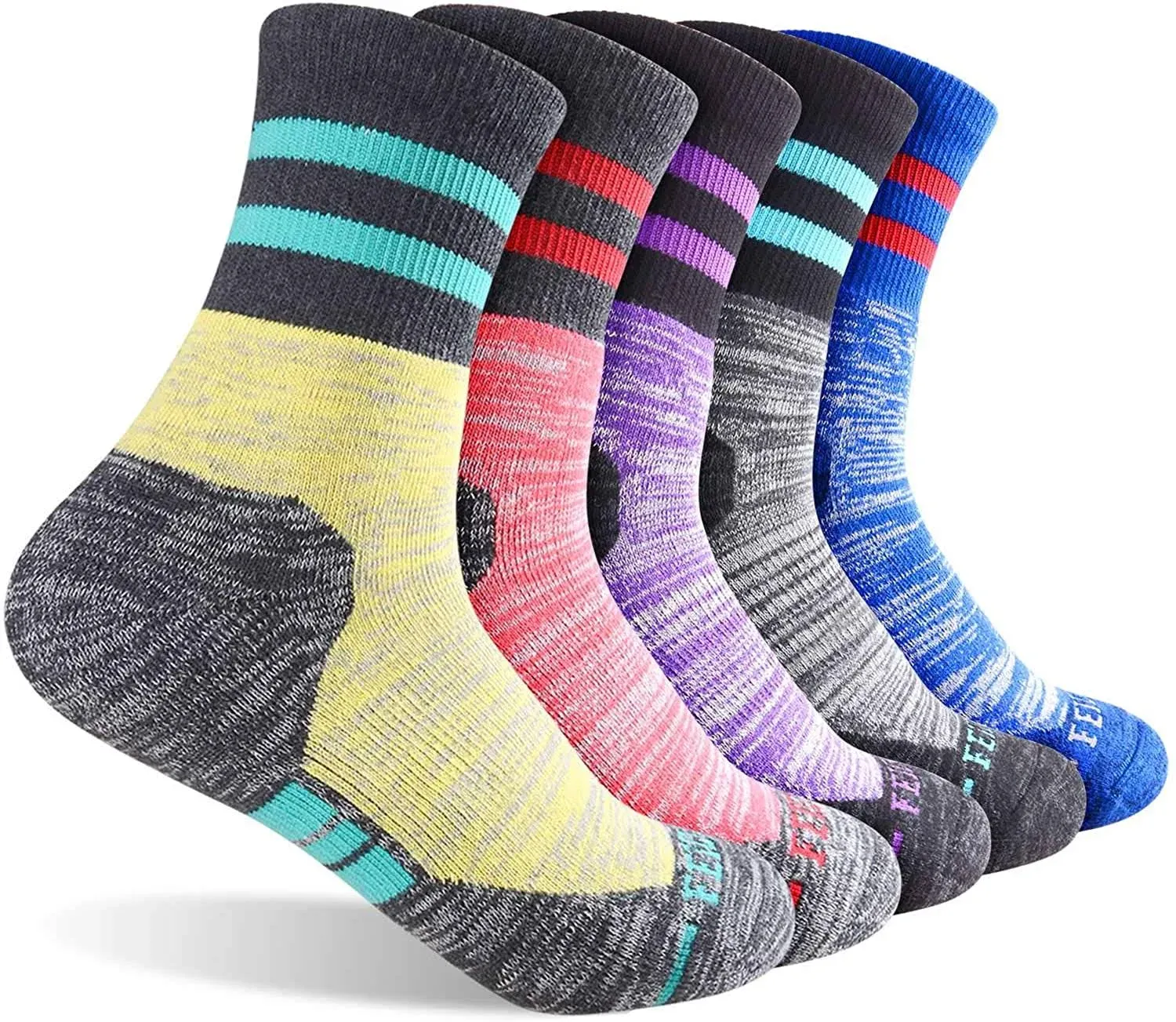 FEIDEER Women's Hiking Walking Socks, Multi-pack Outdoor Recreation Socks Wicking Cushion Crew Socks