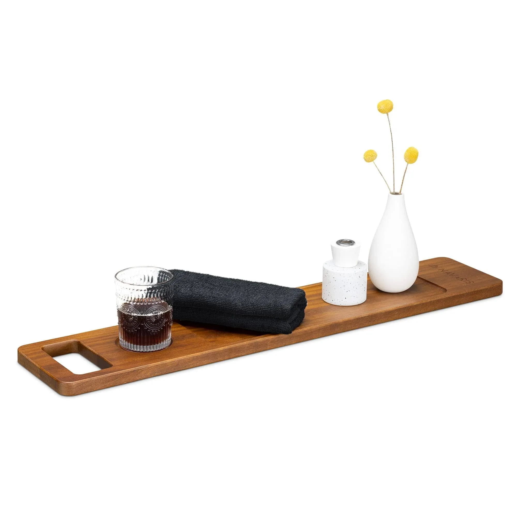 Navaris Wood Bath Tray Shelf - Walnut Bathtub Caddy Tub Holder for Brown 