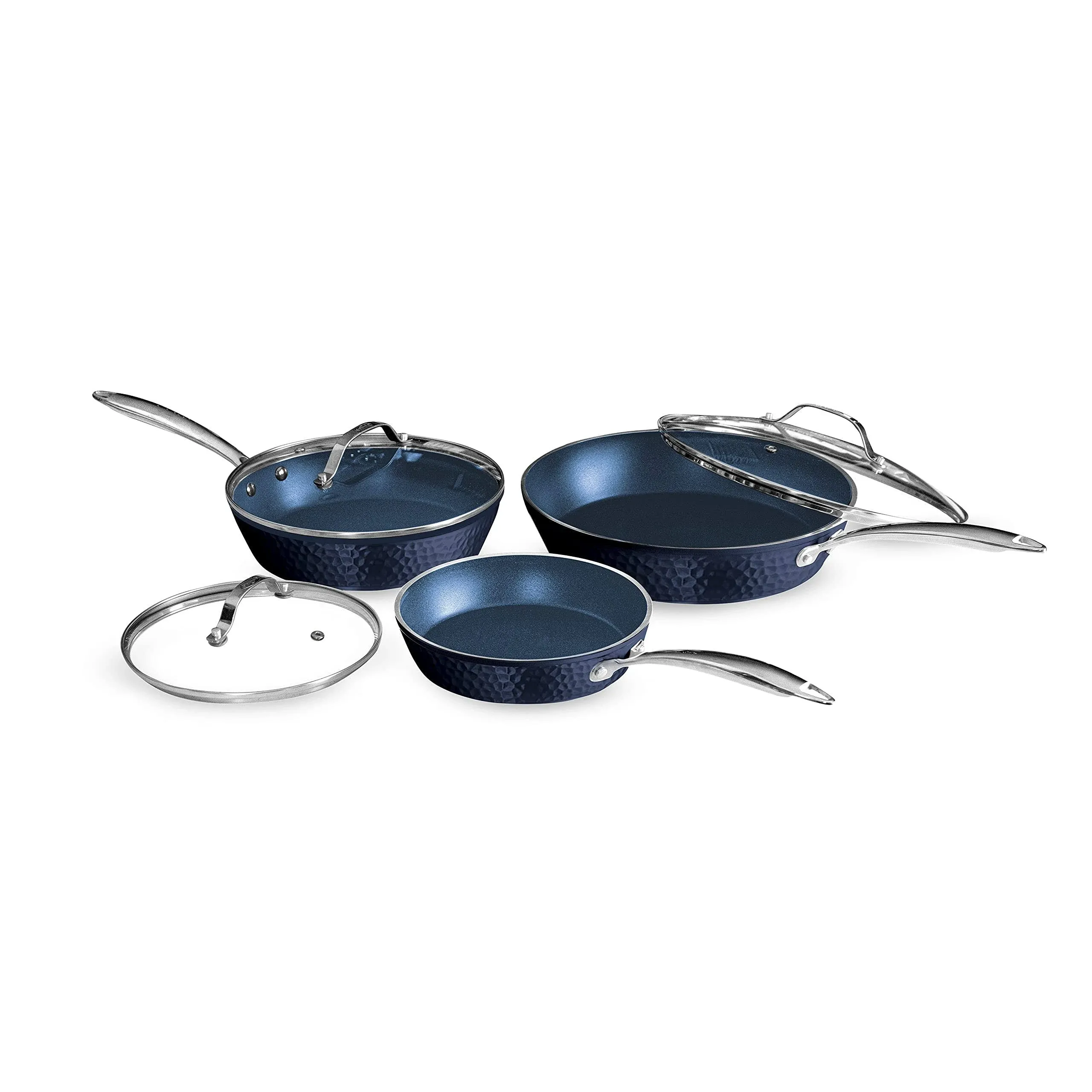 Orgreenic Hammered 6 Piece Set with Glass Lids - Blue