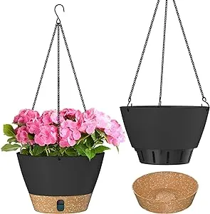 ZMTECH Hanging Planters for Indoor Plants Set of 2 Self Watering Hanging Pots Hanging Baskets Hanging Flower Pots for Outdoor Hanging Plants(10 Inch, Gray)