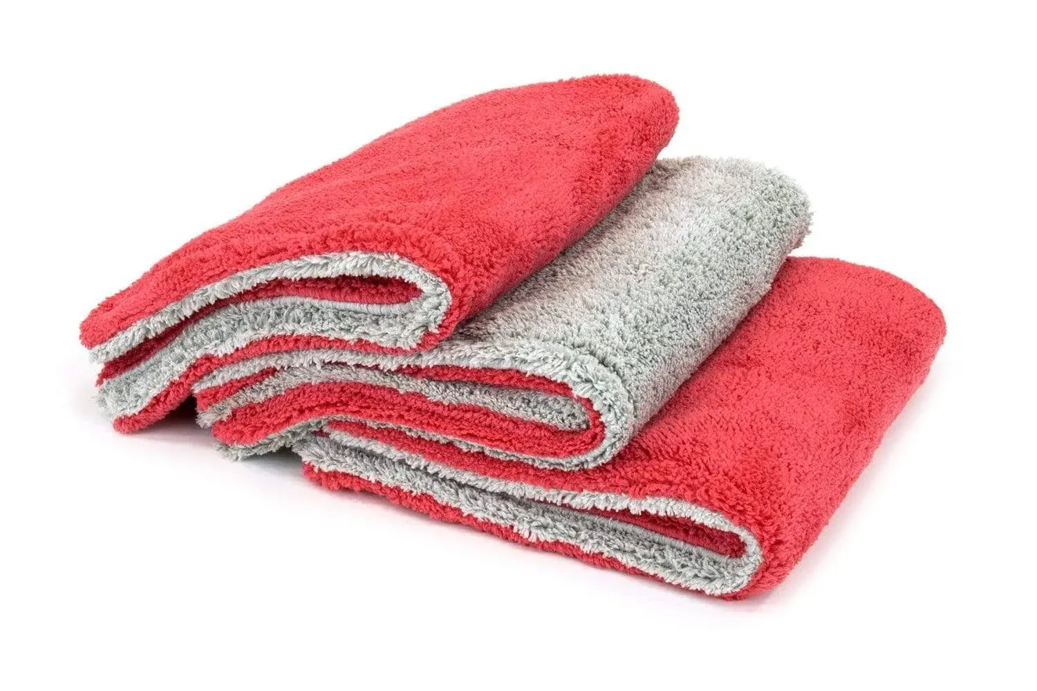 [Royal Plush] Double Pile Microfiber Detailing Towel (16 in. x 16 in, 600 GSM) - 3 Pack (Red/Gray)