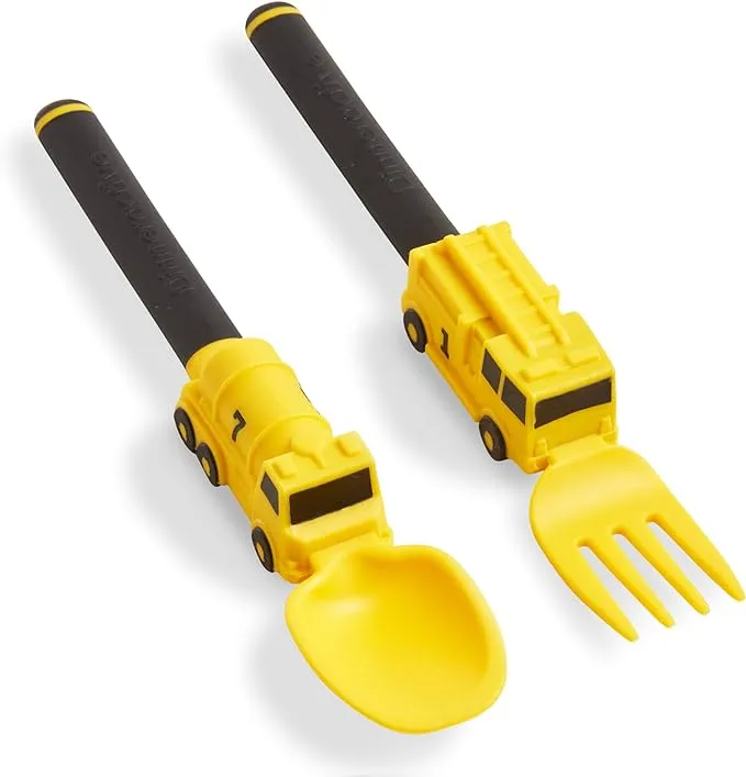 Dinneractive Utensil Set for Kids – Yellow Firefighter Themed Fork and Spoon