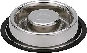 Neater Pet Brands Stainless Steel Slow Feed Bowl - Non-Tip & Non-Skid - Stops Dog Food Gulping, Bloat, Indigestion, and Rapid Eating (3/4 Cup)