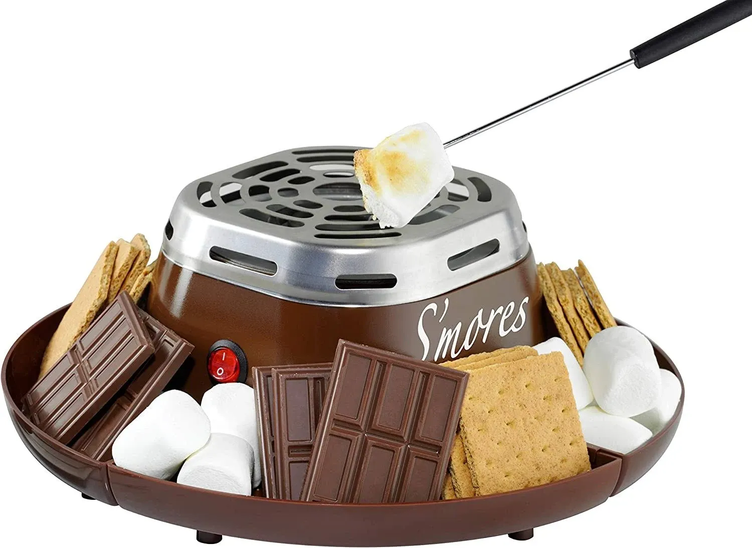 Nostalgia Tabletop Indoor Electric S'mores Maker - Smores Kit With Marshmallow Roasting Sticks and 4 Trays for Graham Crackers, Chocolate, and Marshmallows - Movie Night Supplies - Black