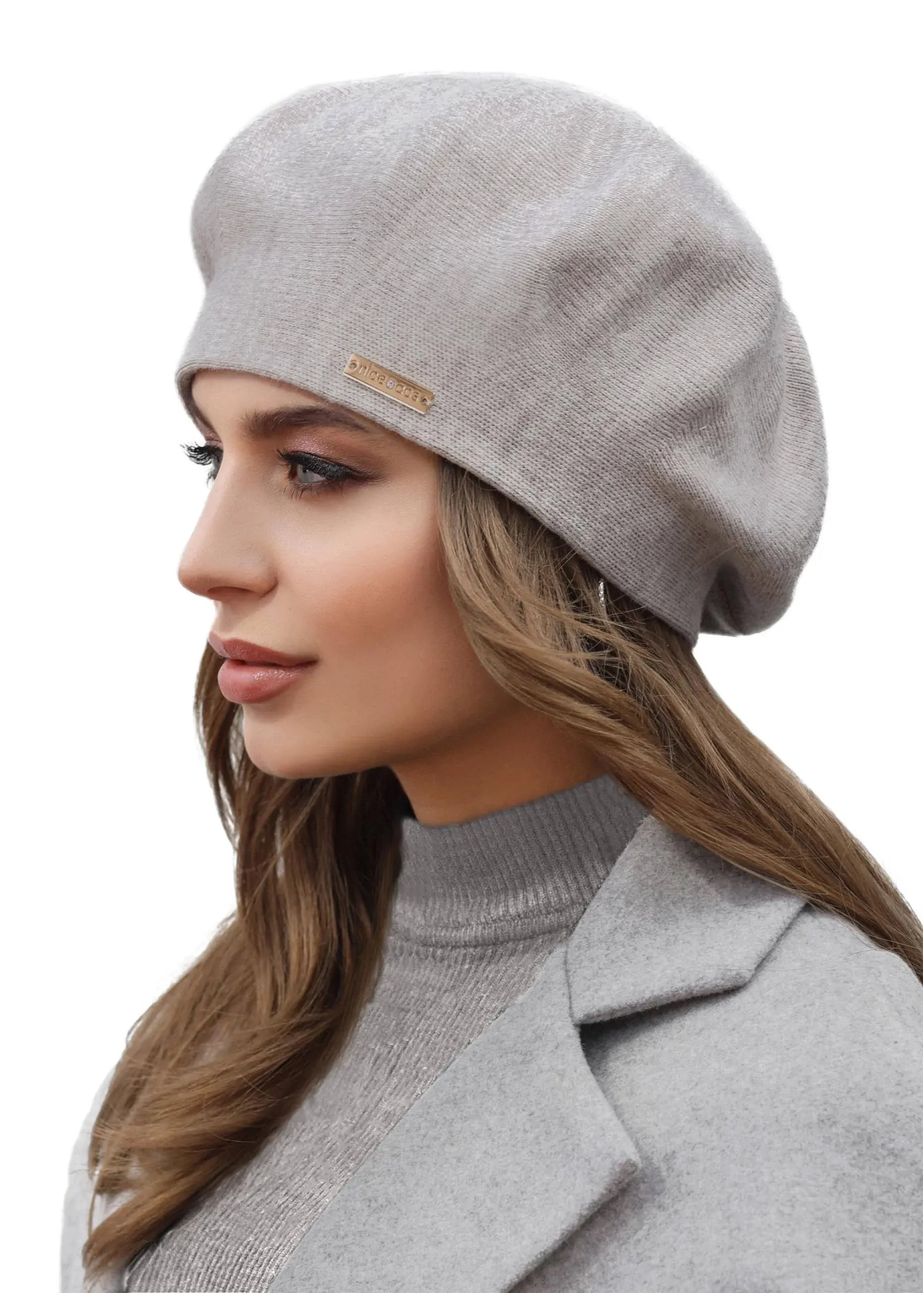 Wool Beret Hat - Warm Light Grey