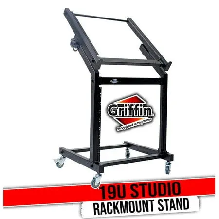 Studio Mixer Stand DJ Cart by GRIFFIN | Rolling Standing Rack On Casters with Adjustable Height | Portable Turntable Holder | Mobile Mount For Digital Drum Machine, Mixing Audio Gear & Music Equipment