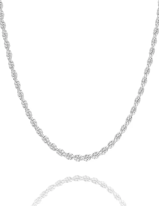 Waitsoul 925 Sterling Silver Rope Chain Lobster Clasp 2/2.5/3/4/5mm Gold/Silver Chain for Men Women Silver Necklace Chain 16/18/20/22/24/26/30 Inches