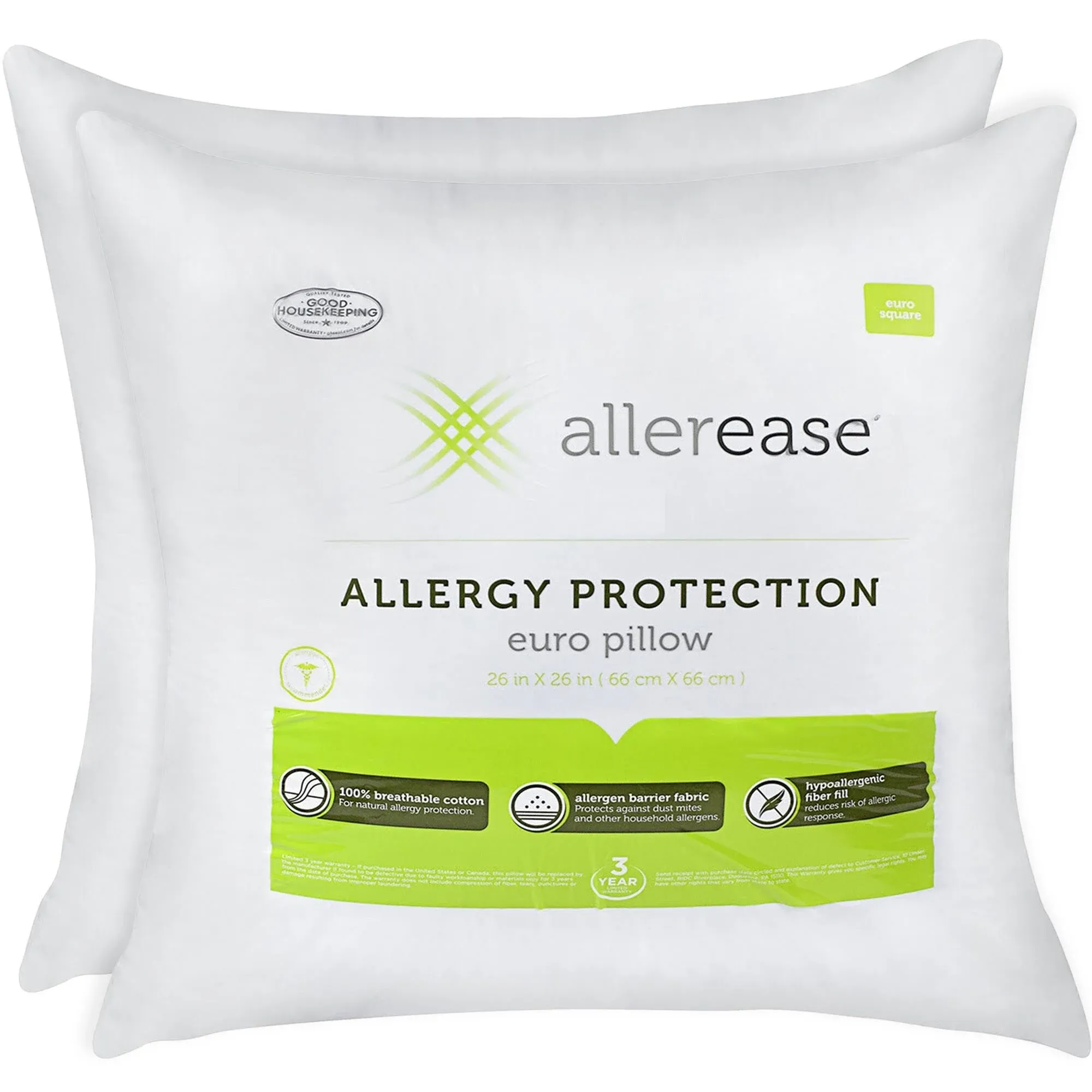 Allerease Cotton Allergy Protection Hypoallergenic Euro Pillow (Pack of 2)