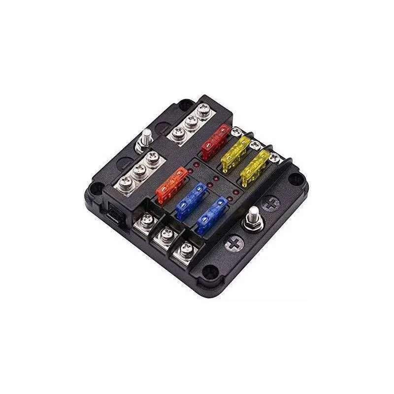 12 Volt Fuse Block, Waterproof 6 Way Fuse Box with 6 Ground Negative Busbar for ...