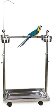 Metal Bird Feeder Stand Adjustable Height Rolling Bird Perch Play Stand Parrot P