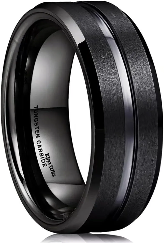 Men's Black Tungsten Ring Matte Finish High Polish Wedding Band 8MM Comfort-fit