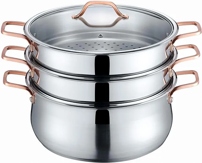 Concord Premium Stainless Steel 3 Tier Steamer w/Rose Gold Handles 34cm