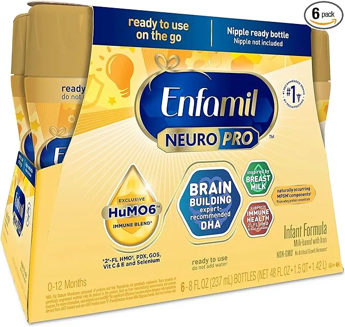 Enfamil NeuroPro Baby Formula, Milk-Based Infant Nutrition, MFGM* 5-Year Benefit, Expert-Recommended Brain-Building Omega-3 DHA, Exclusive HuMO6 Immune Blend, Non-GMO, 8 ​Fl Oz, 6 Count