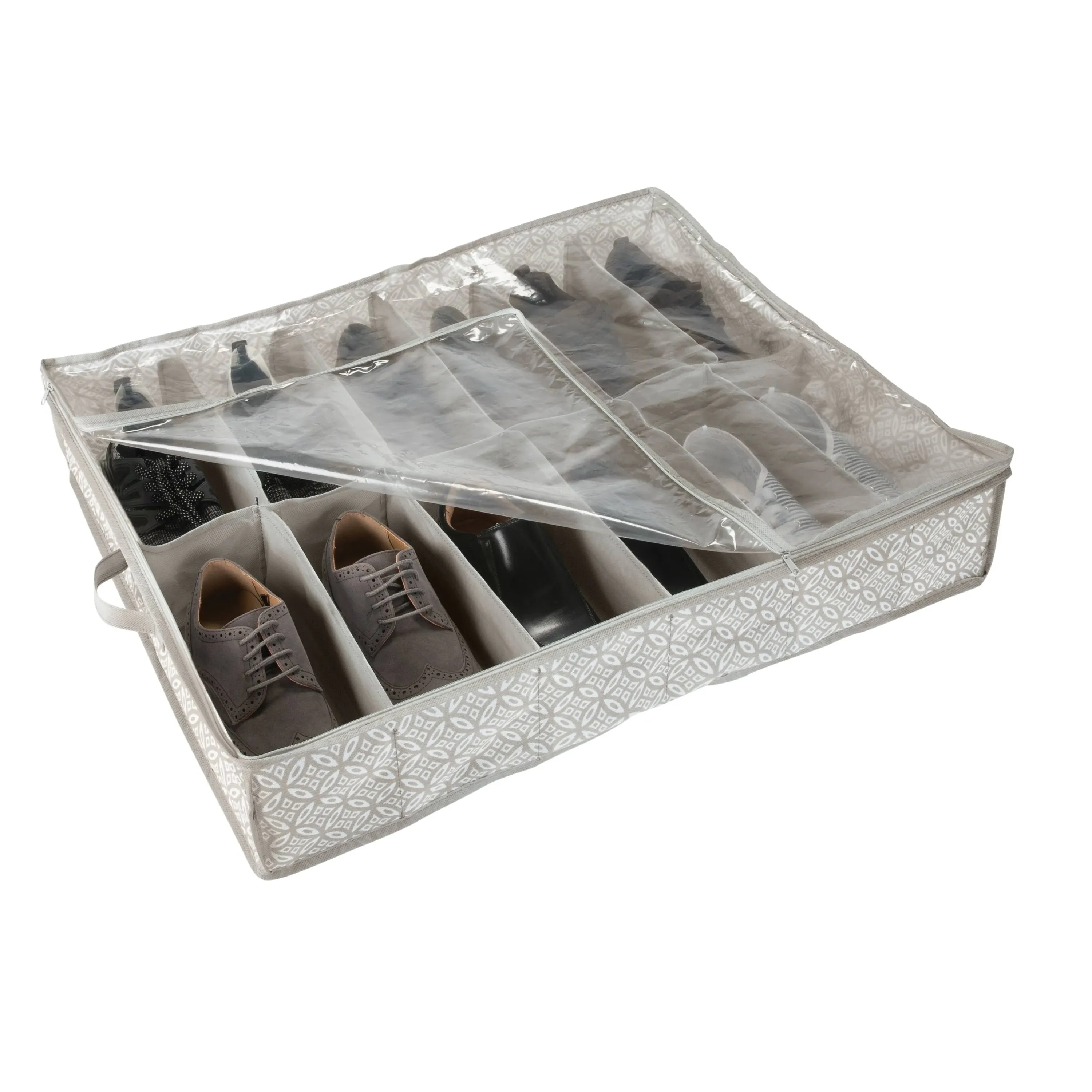 Simplify 12 Pair Boho Print Under The Bed Shoe Storage Bag in Grey