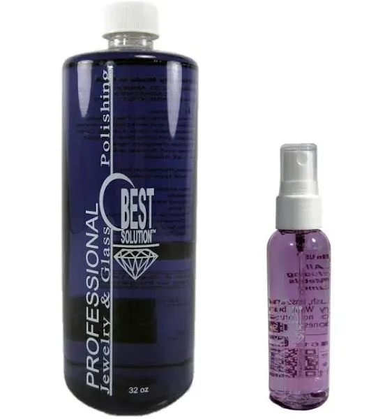 Best Solution Silver Gold Diamonds Costume Jewelry Cleaner 32oz Bottle w/ 2oz Travel Spray Bottle