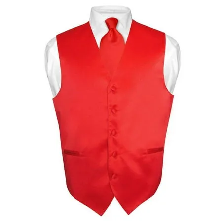 Vesuvio Napoli Men's Dress Vest & Necktie Solid Red Color Neck Tie Set for Suit ...