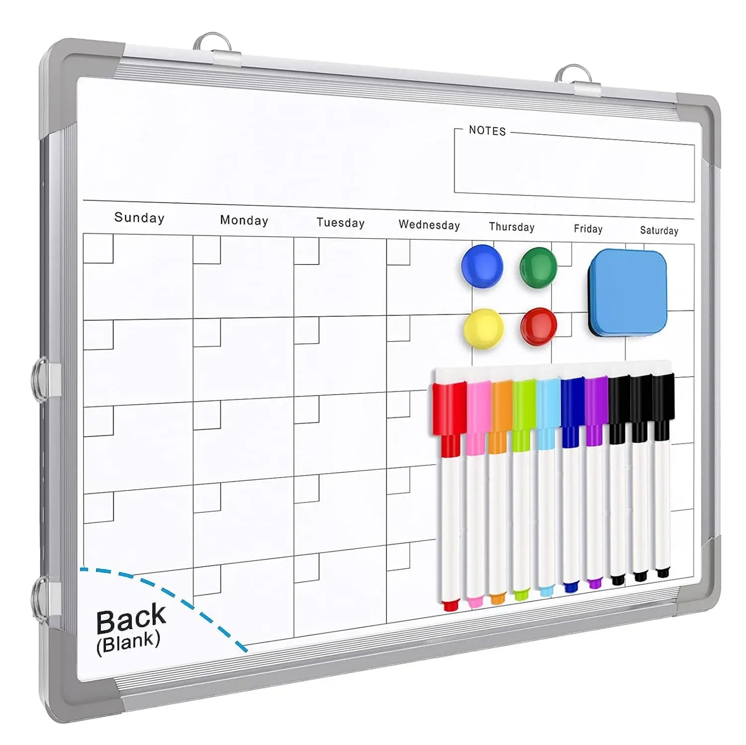 Dry Erase Board Calendar for Wall,16" x 12" Hanging Double-Sided Whiteboard ...