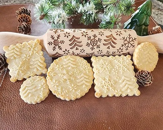 Snowflakes and Pine Trees Embossed Rolling Pin