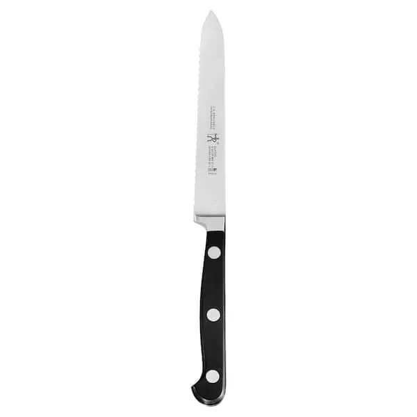 ZWILLING HENCKELS Classic Razor-Sharp 5-inch Serrated Utility Knife, Tomato Knife, German Engineered Informed by 100+ Years of Mastery, Black/Stainless Steel