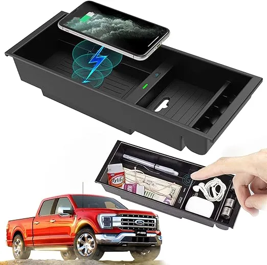 CarQiWireless Wireless Charger for F150 2009-2023 2024, Center Console Organizer Box for Ford F150 Accessories F-150 2009 2010 2011 2012 2013 2014