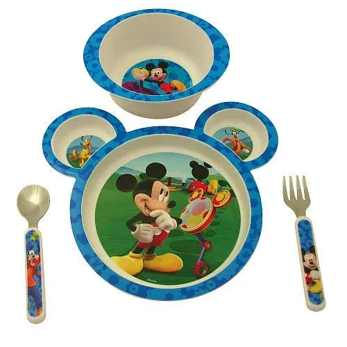 The First Years Disney Mickey Mouse Dinnerware Set - Toddler Plates and Toddler Utensils- 4 Count