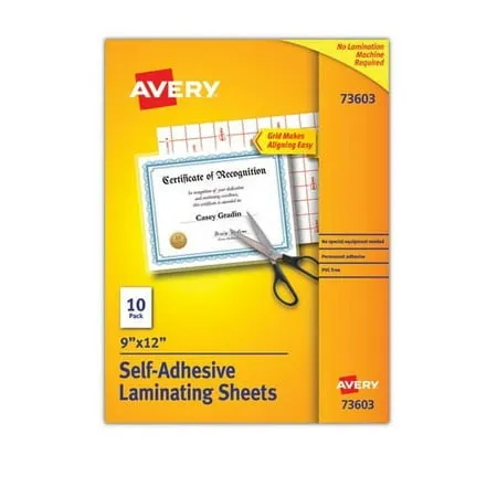 Avery AVE73601 CLEAR SELF-ADHESIVE LAMINATING SHEETS, 3 MIL, 9 X 12, 50/BOXFull Carton Of:10 BX