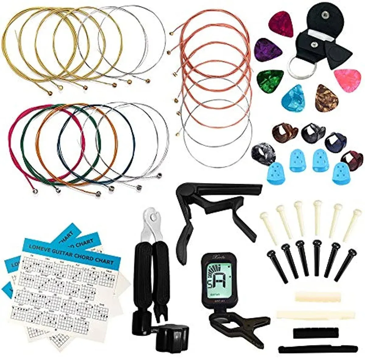 LOMEVE Guitar Accessories Kit Include Acoustic Strings, Tuner, Capo, 3-in-1 ...