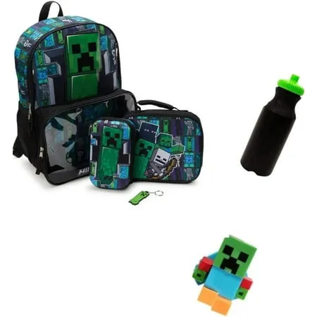 Boys Vanilla Underground Grey Minecraft Creeper 4 Piece Backpack Set - Grey