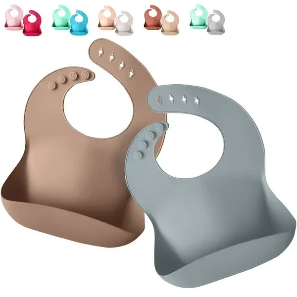 Sperric Silicone Baby Bibs - Soft Silicone Bib with Food Catcher, Waterproof Material - Adjustable Fit for Baby and Toddler (Marvelous & Slate GRAY)