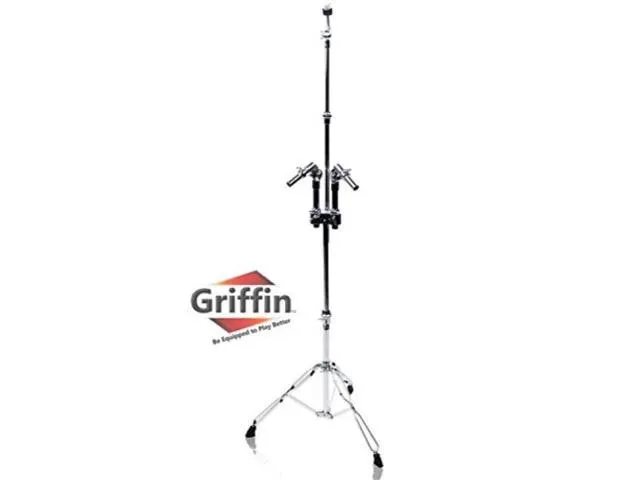 Double Tom Drum Stand with Cymbal Arm by GRIFFIN Drummers Percussion Set Hardware with Dual Drum Mounts Medium Duty Tom Holder with Double.