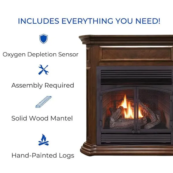 Dual Fuel Ventless Fireplace - 32,000 BTU, T-Stat Control, Apple Spice Finish