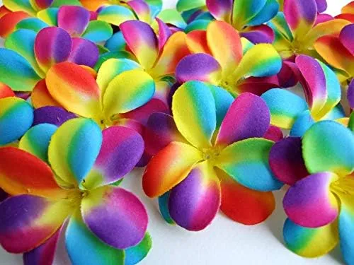 ICRAFY Artificial Flowers, 30 Pcs Plumeria Hawaiian Frangipani Rainbows Head Fake ...