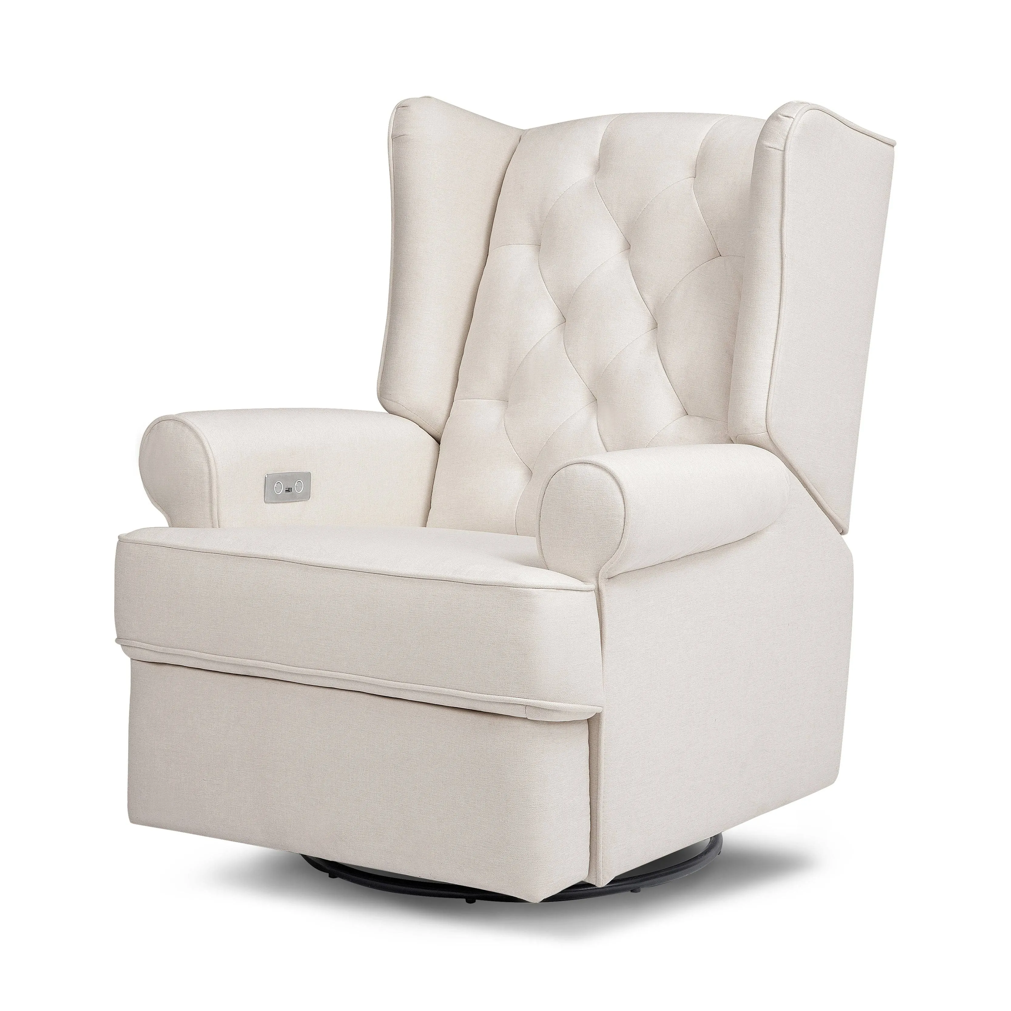 Namesake Harbour Tufted Modern Fabric Swivel Power Recliner in Cream