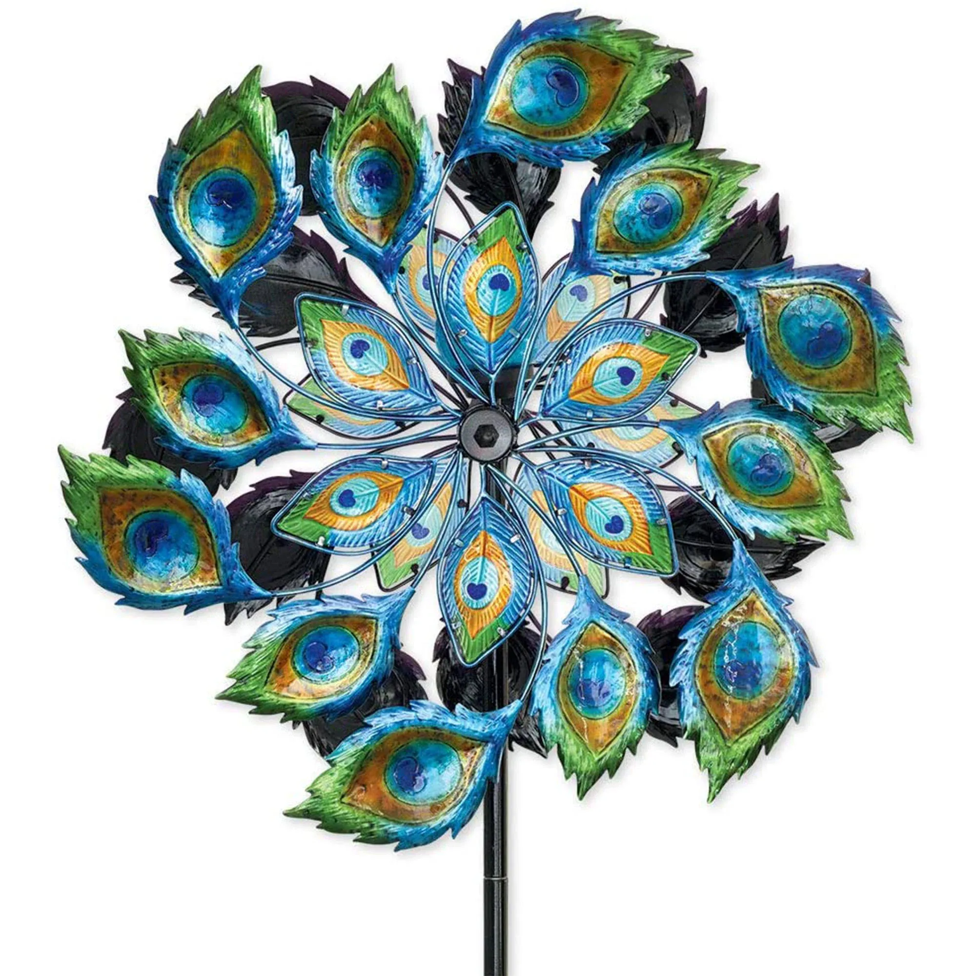 Bits and Pieces - Solar Peacock Wind Spinner - Decorative Solar Powered Kinetic Wind Mill: Glass Ball Emits Color-Changing Light - Unique Outdoor Lawn and Garden DÃcor, Lawn Ornament