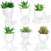 Cute Artificial Succulent Plants with Creative Human Shaped Ceramic Pots, Mini ...