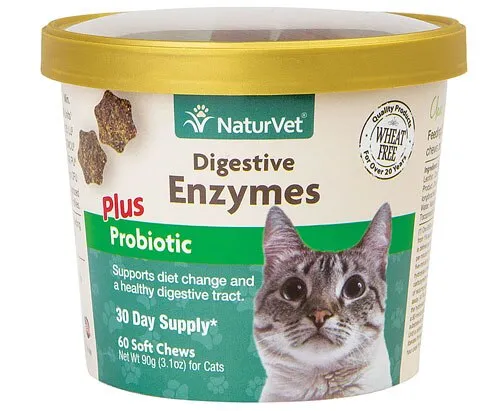 NaturVet – Digestive Enzymes For Cats Plus Probiotics – 60 Soft Chews – Helps Support Diet Change & A Healthy Digestive Tract – Aids in the Absorption of Vitamins & Minerals – 30 Day Supply