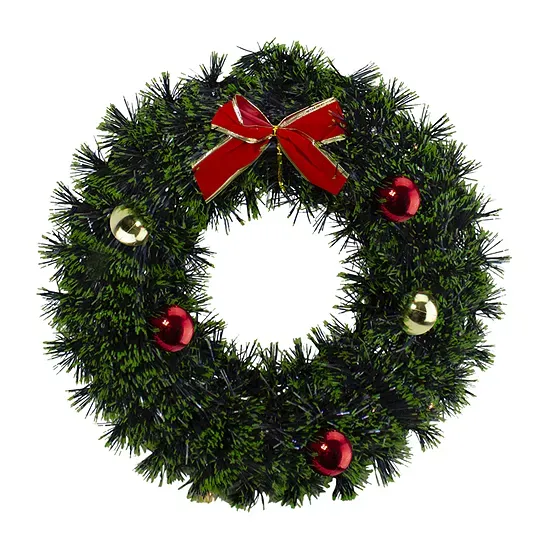 17-Inch Green Tinsel Artificial Christmas Wreath with Bow - Unlit, One Size, Green