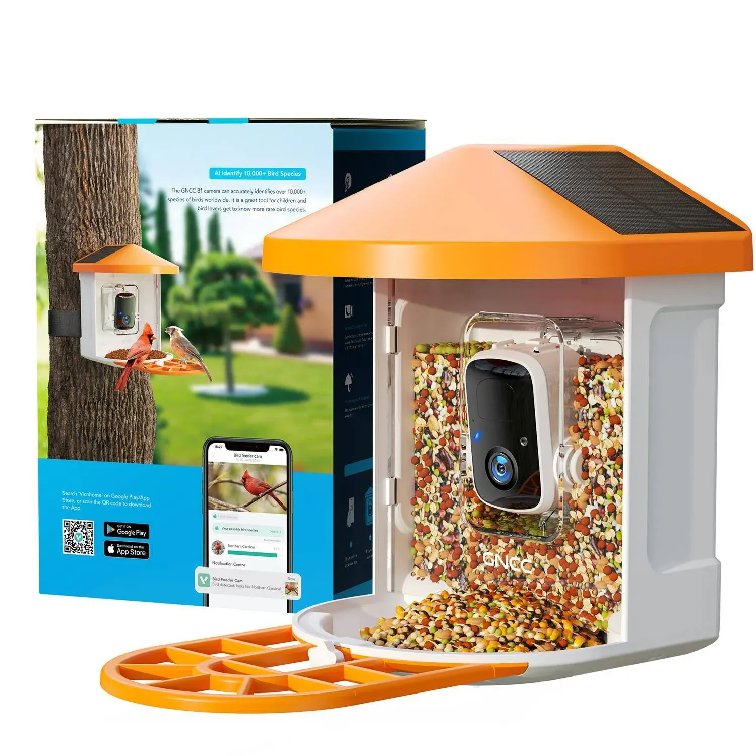 GNCC Smart Bird Feeder with Camera, 1080P Solar Wild Bird Feeders Squirrel Pr...