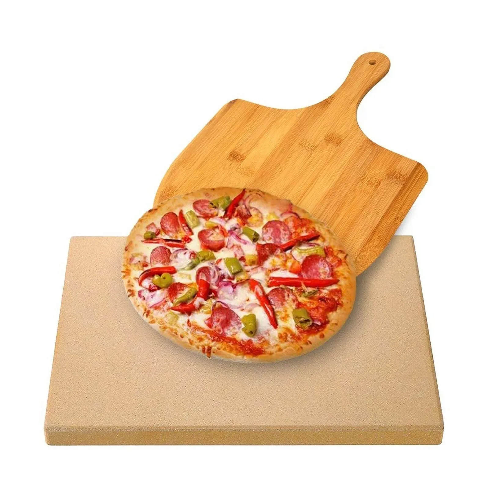 Pizza Stone for Oven and Grill, Free Wooden Pizza Peel paddle, Durable and Sa...