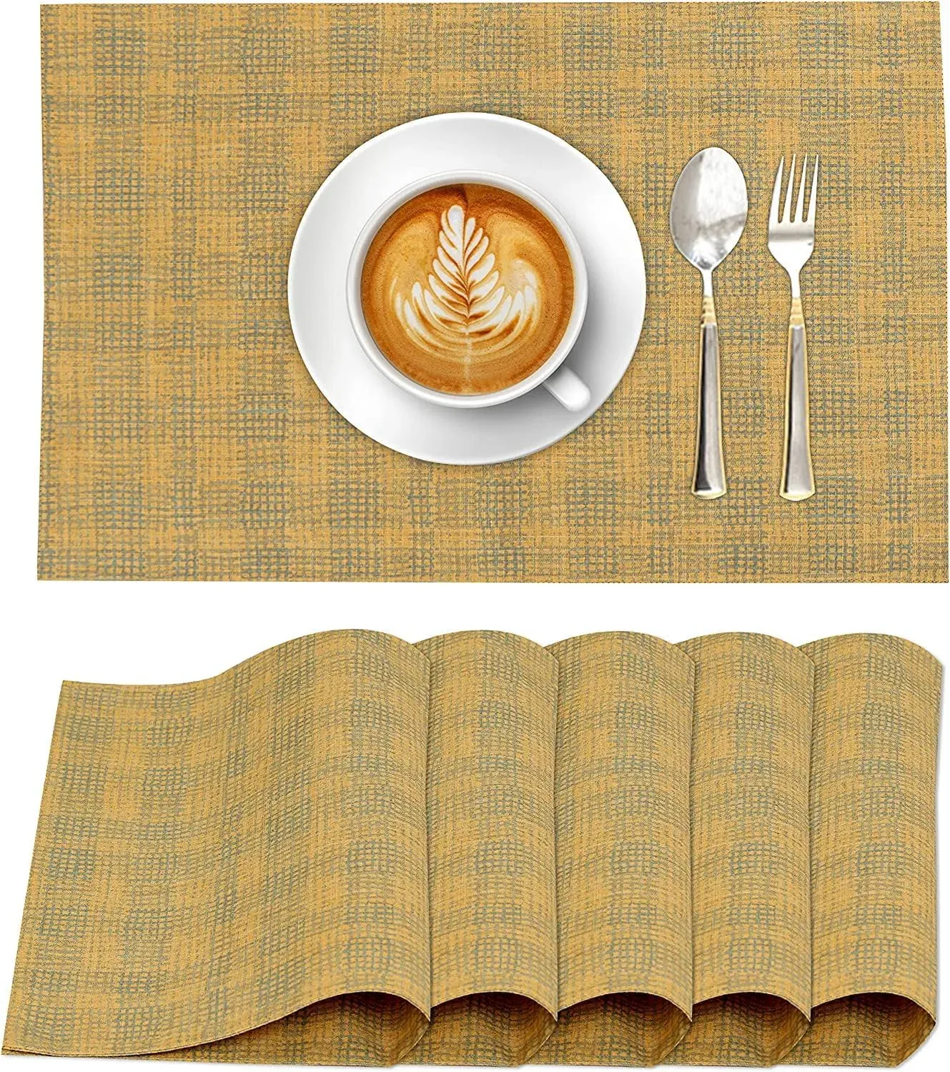 Ruvanti Placemats 100% Cotton 13x19 Inch, Dining Table Placemats Set of 6, Modern Place Mats for Dining Table Decor, Kitchen & Table Linens, Coffee Mat for Christmas Dinners - Wet Net