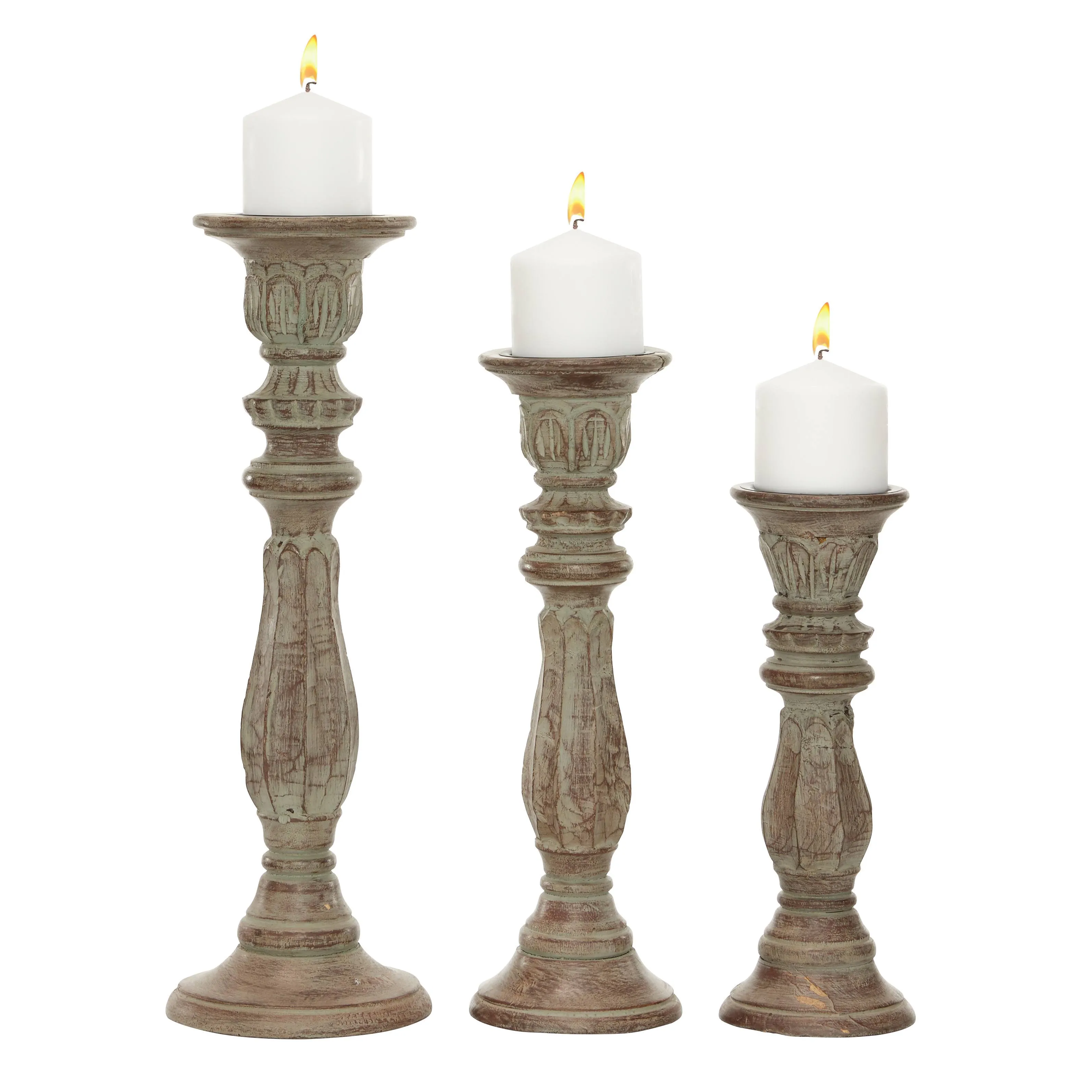 Mango Wood Solid Candle Holder Set of 3 18&#034; 15&#034; 12&#034;H Brown