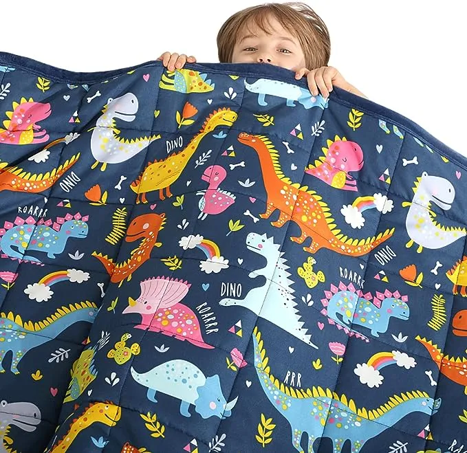 HAOWANER Minky Kids Weighted Blanket 5lbs 36 x 48 inches, Soft Kids and Toddler Comforter Great for Calming and Sleeping, Child Bed Size, Dinosaur-Blue