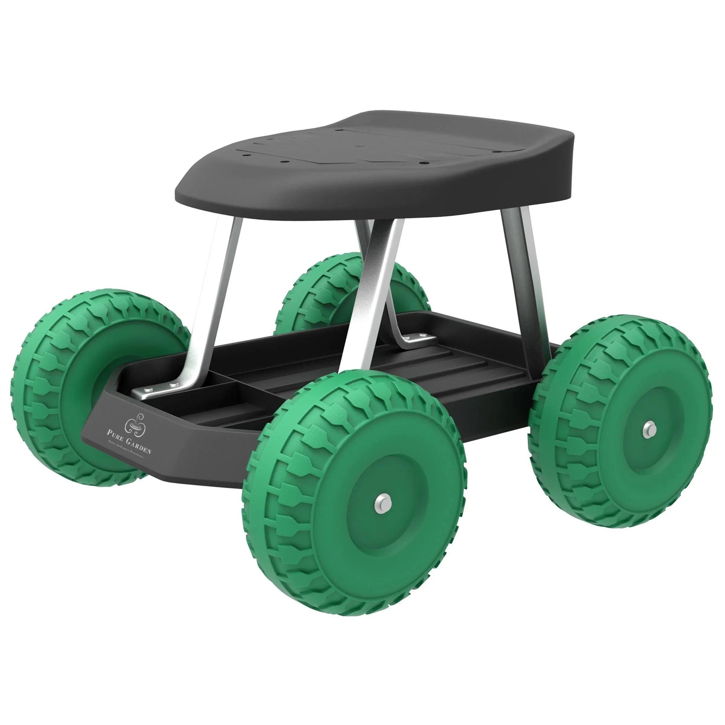 Garden Cart Rolling Stool with Wheels, Seat, and Tool Tray for Weeding, Planting ...