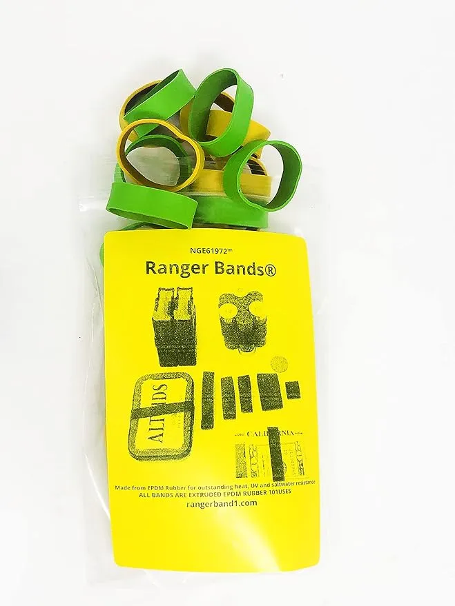 Ranger Bands® 24 Count Mixed Safety colors small Made from EPDM Rubber for Survival, Emergency Tinder and Strapping Gear Made in the USA Tactical Rubber Bands, Heavy Duty Rubber Bands Yellow and Green